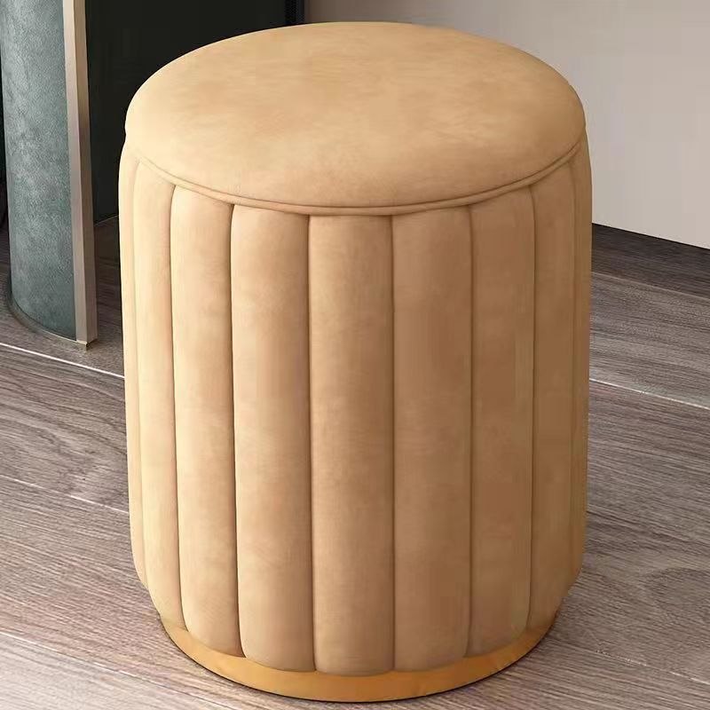 Contemporary Scandinavian Velvet Wood Stainless Steel Sponge Round Vanity Stool Containable For Bedroom