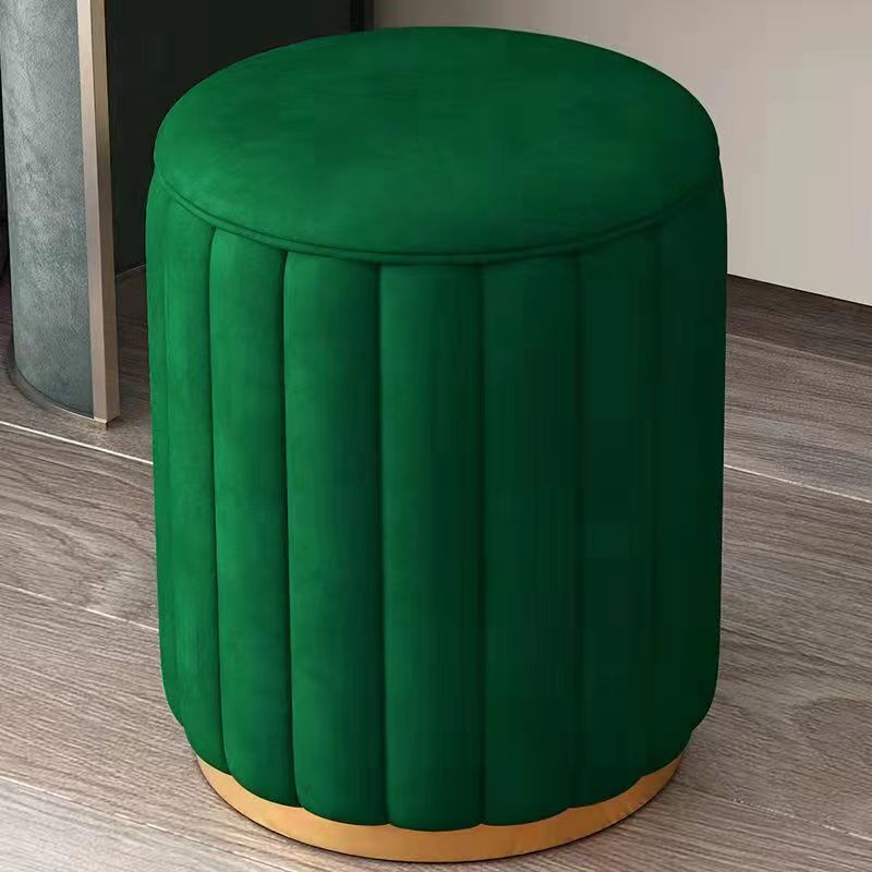 Contemporary Scandinavian Velvet Wood Stainless Steel Sponge Round Vanity Stool Containable For Bedroom