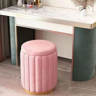 Contemporary Scandinavian Velvet Wood Stainless Steel Sponge Round Vanity Stool Containable For Bedroom