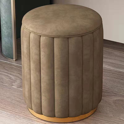 Contemporary Scandinavian Velvet Wood Stainless Steel Sponge Round Vanity Stool Containable For Bedroom