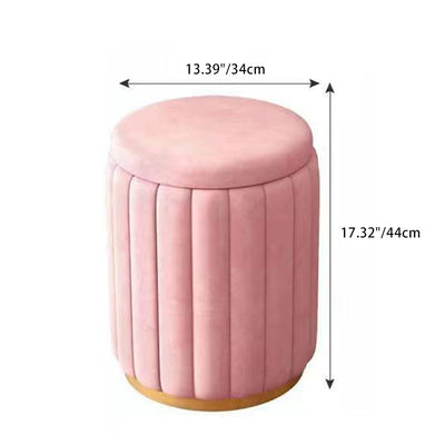 Contemporary Scandinavian Velvet Wood Stainless Steel Sponge Round Vanity Stool Containable For Bedroom