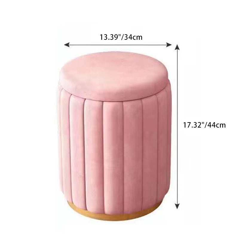 Contemporary Scandinavian Velvet Wood Stainless Steel Sponge Round Vanity Stool Containable For Bedroom