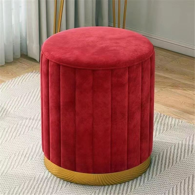 Contemporary Scandinavian Velvet Wood Stainless Steel Sponge Round Vanity Stool Containable For Bedroom