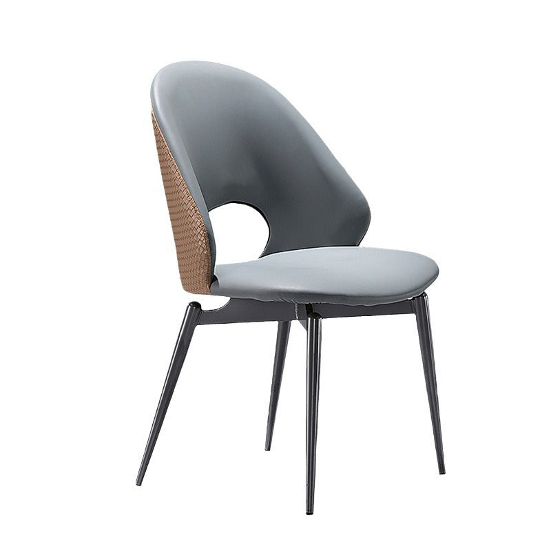 Modern Minimalist Weaving Leather Carbon Steel Sponge Square Elliptical Hollowed Dining Chair Backrest For Dining Room