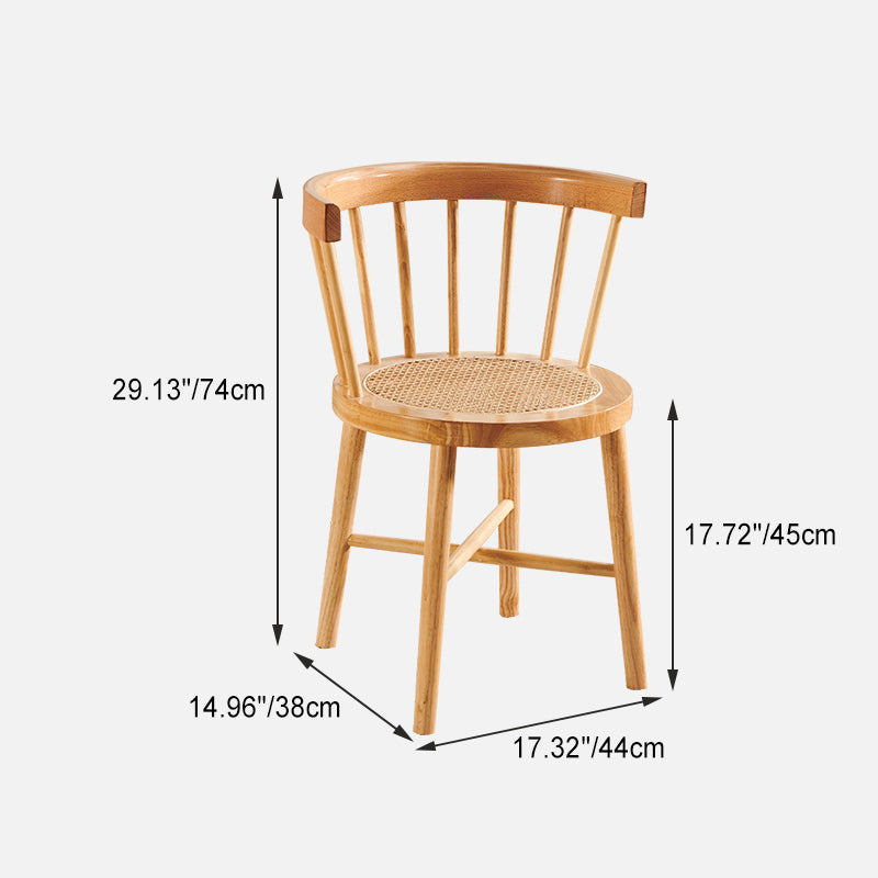 Contemporary Nordic Weaving Rattan Rubber Wood Round Stripe Hollowed Dining Chair Backrest For Dining Room