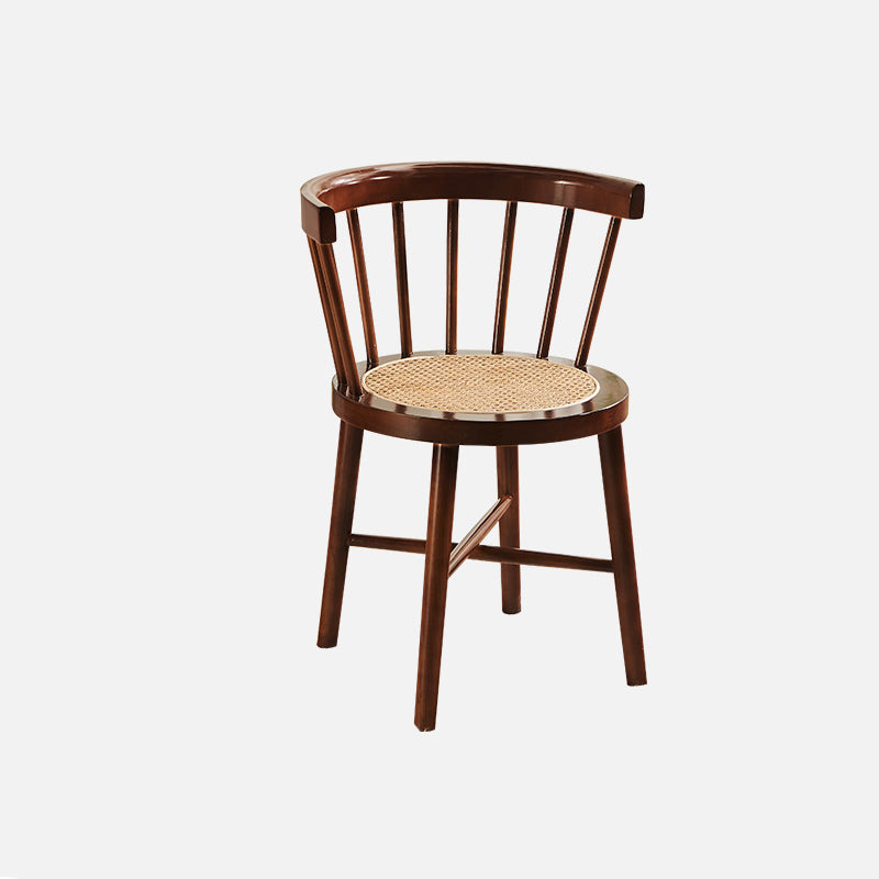 Contemporary Nordic Weaving Rattan Rubber Wood Round Stripe Hollowed Dining Chair Backrest For Dining Room