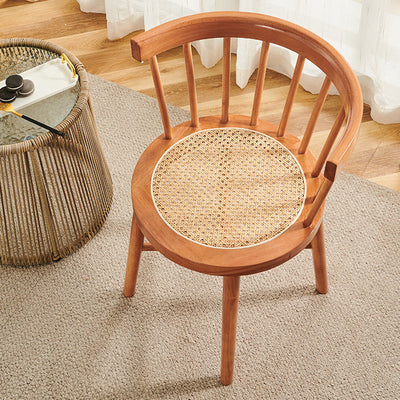 Contemporary Nordic Weaving Rattan Rubber Wood Round Stripe Hollowed Dining Chair Backrest For Dining Room