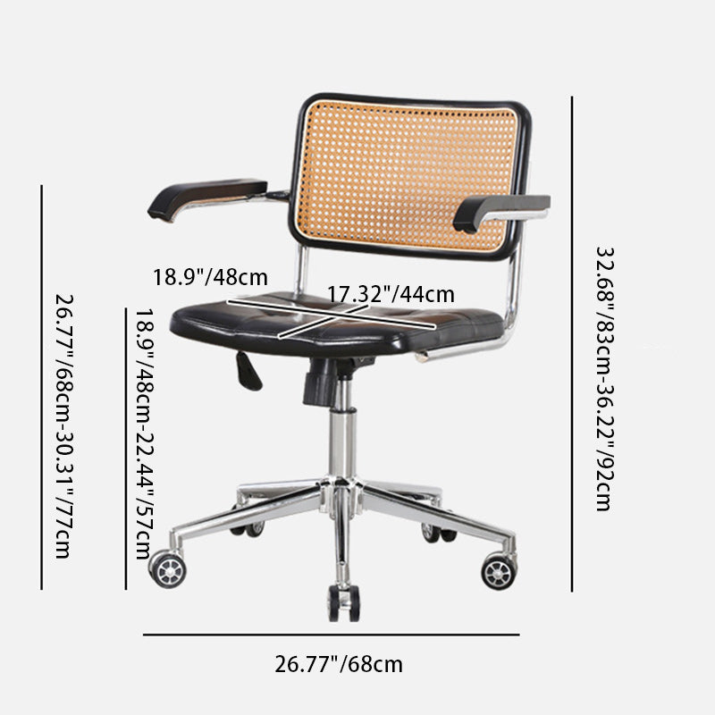 Contemporary Retro Weaving Rattan PU Steel Alloy Liftable Square Desk Chair Backrest For Home Office