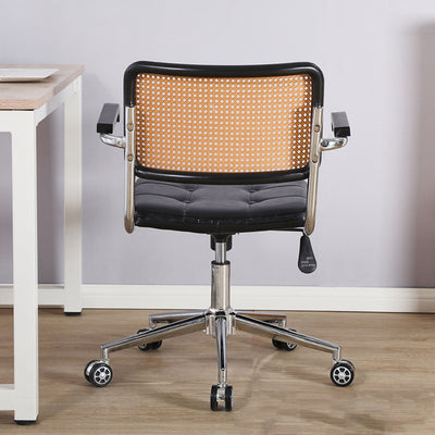 Contemporary Retro Weaving Rattan PU Steel Alloy Liftable Square Desk Chair Backrest For Home Office