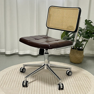 Contemporary Retro Weaving Rattan PU Steel Alloy Liftable Square Desk Chair Backrest For Home Office