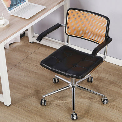 Contemporary Retro Weaving Rattan PU Steel Alloy Liftable Square Desk Chair Backrest For Home Office