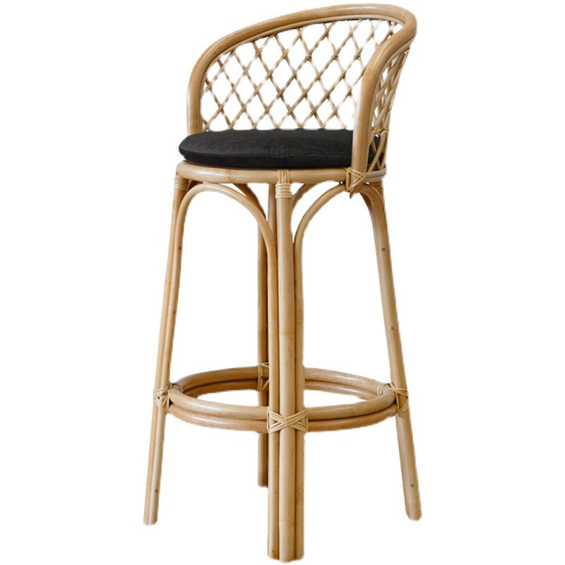 Contemporary Nordic Rattan Curved Backrest Bar Stool For Dining Room