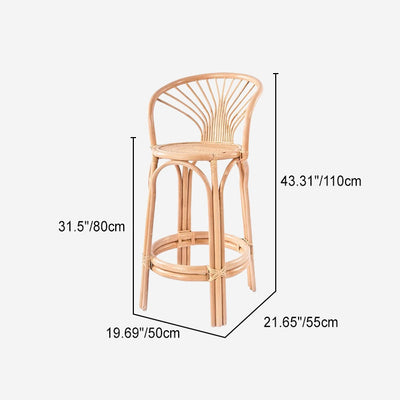 Contemporary Nordic Rattan Curved Backrest Bar Stool For Dining Room