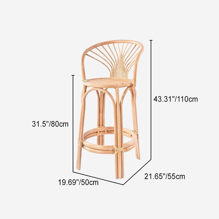 Contemporary Nordic Rattan Curved Backrest Bar Stool For Dining Room