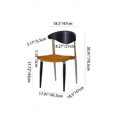 Contemporary Scandinavian Square Curved Arc Velvet Iron Wood Dining Chair Backrest Armless For Dining Room