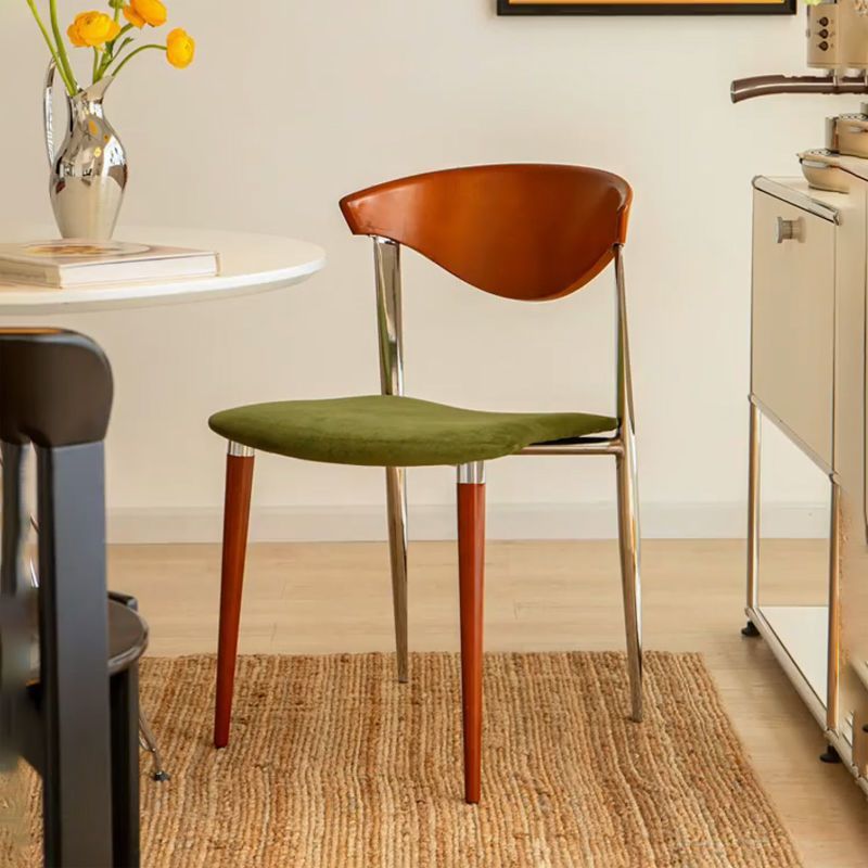 Contemporary Scandinavian Square Curved Arc Velvet Iron Wood Dining Chair Backrest Armless For Dining Room