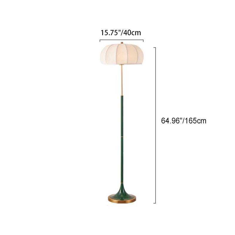 Contemporary Retro Fabric Metal Round Lantern Striped 1-Light Standing Floor Lamp For Living Room