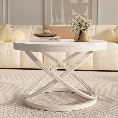 Modern Luxury Round Long Curved Rock Slab Metal Side Table 1-Tier For Living Room