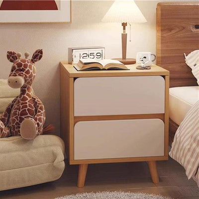 Modern Minimalist Rectangular Solid Wood Panel Nightstand 1/2 Drawer For Bedroom