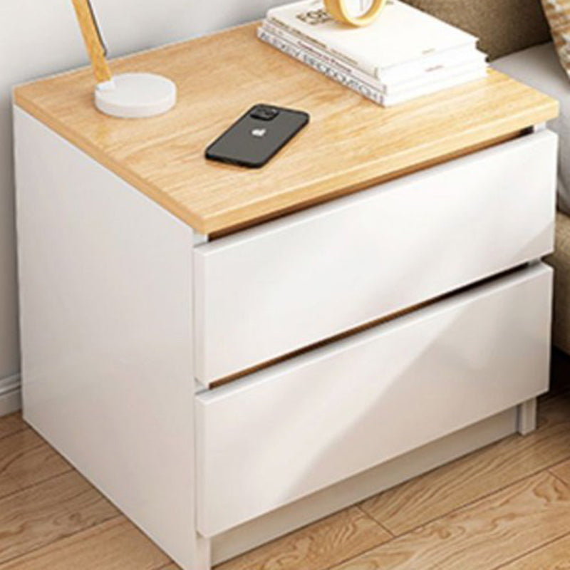 Modern Minimalist Rectangular Faux Panel Nightstand 2-Drawer For Bedroom