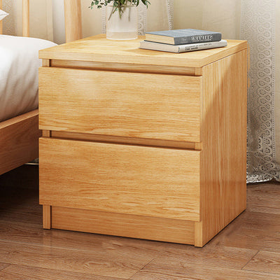 Modern Minimalist Rectangular Faux Panel Nightstand 2-Drawer For Bedroom