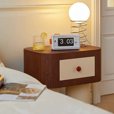 Contemporary Creative Rectangular Round Corner Cylinder Base Solid Wood Density Plank Nightstand For Bedroom