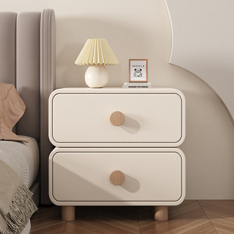 Modern Minimalist Cream Rectangular Solid Wood Nightstand 2-Drawer For Bedroom