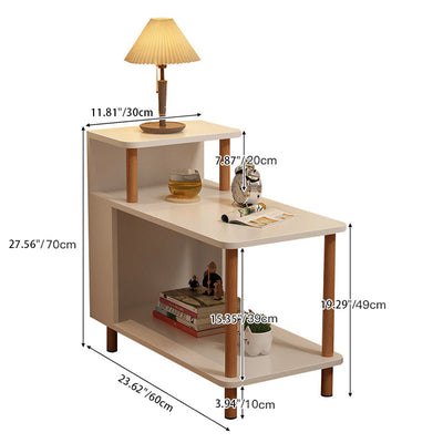 Modern Minimalist Rectangular Solid Wood Panel Side Table 3-Tier For Bedroom