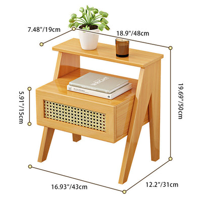 Modern Minimalist Rectangular Trapezoidal Nan Bamboo Plastic Nightstand 1-Drawer For Bedroom