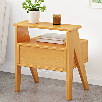 Modern Minimalist Rectangular Trapezoidal Nan Bamboo Plastic Nightstand 1-Drawer For Bedroom