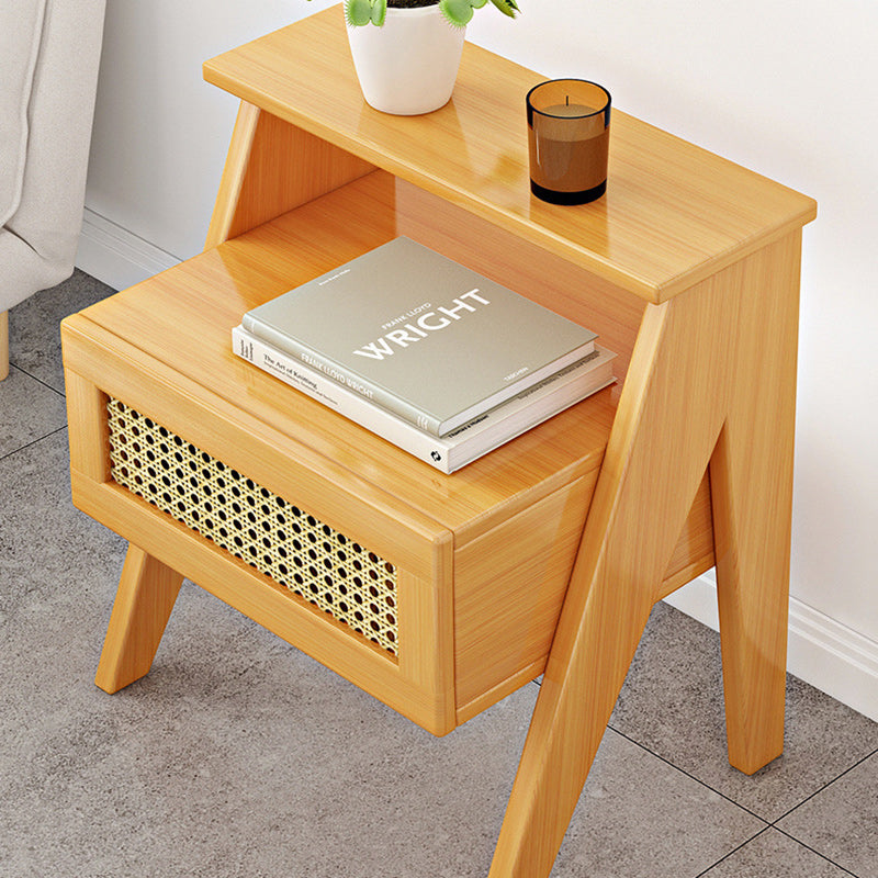 Modern Minimalist Rectangular Trapezoidal Nan Bamboo Plastic Nightstand 1-Drawer For Bedroom