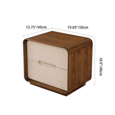 Contemporary Nordic Rectangular Rounded Corner Wood Grain Wood Density Panel Nightstand 2-Drawer For Bedroom