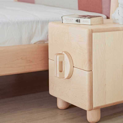 Contemporary Nordic Rectangular Round Knob Maple Wood Nightstand 2-Drawer For Bedroom