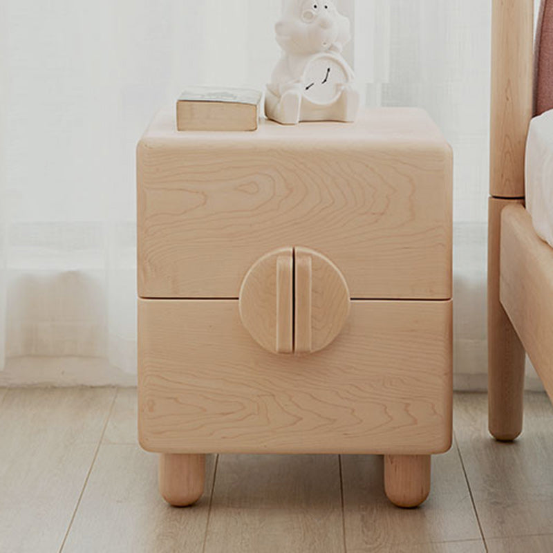 Contemporary Nordic Rectangular Round Knob Maple Wood Nightstand 2-Drawer For Bedroom