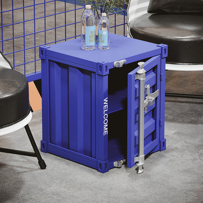 Contemporary Industrial Rectangular Striped Container Iron Nightstand For Bedroom