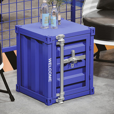 Contemporary Industrial Rectangular Striped Container Iron Nightstand For Bedroom