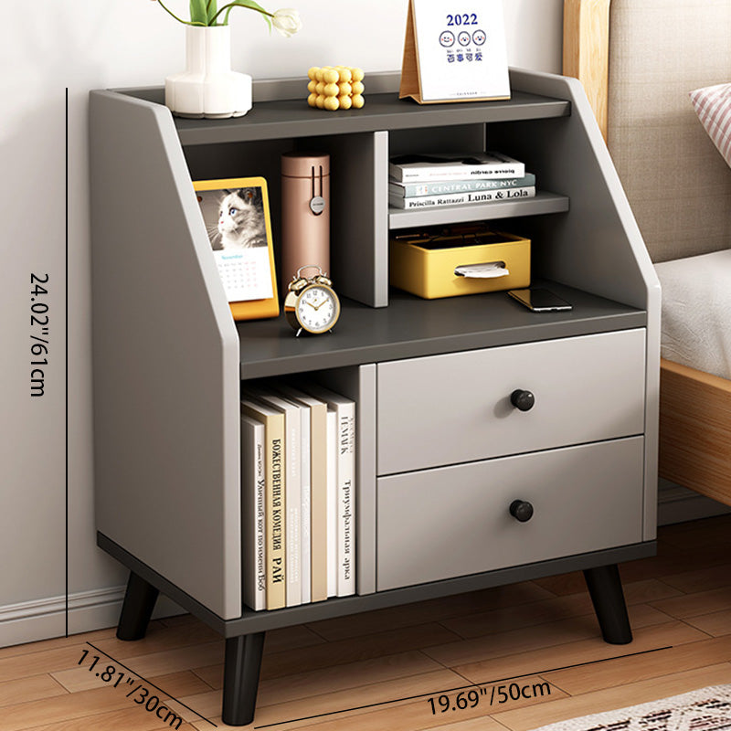 Modern Minimalist Rectangular Trapezoidal Artificial Panel PVC Nightstand 2-Drawer For Bedroom