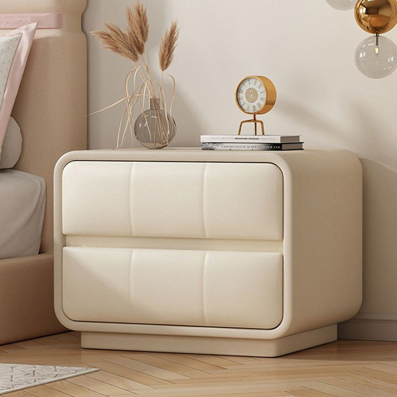 Modern Minimalist Rectangular Round Corner Microfiber Leather Wooden Nightstand 2-Drawer For Bedroom