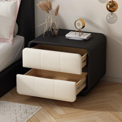 Modern Minimalist Rectangular Round Corner Microfiber Leather Wooden Nightstand 2-Drawer For Bedroom