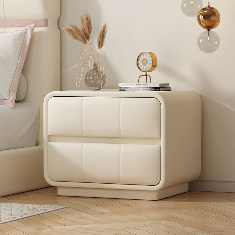 Modern Minimalist Rectangular Round Corner Microfiber Leather Wooden Nightstand 2-Drawer For Bedroom