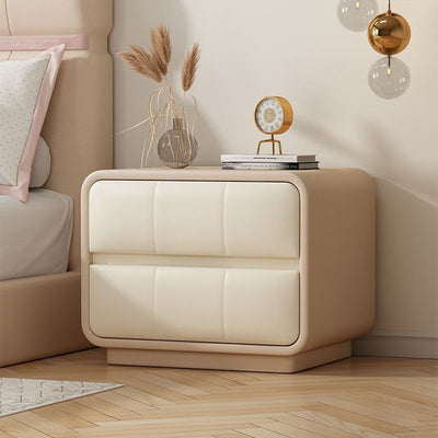 Modern Minimalist Rectangular Round Corner Microfiber Leather Wooden Nightstand 2-Drawer For Bedroom