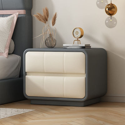 Modern Minimalist Rectangular Round Corner Microfiber Leather Wooden Nightstand 2-Drawer For Bedroom