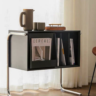 Contemporary Retro Rectangular Wood Stainless Steel Side Table 4-Storage For Living Room