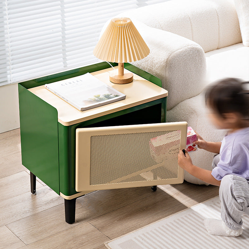 Contemporary Retro Rectangular Cold Rolled Plate Galvanized Perforated Panel Nightstand 1-Storage For Bedroom