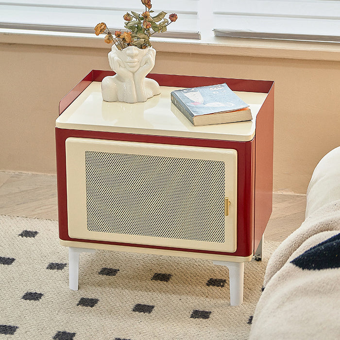 Contemporary Retro Rectangular Cold Rolled Plate Galvanized Perforated Panel Nightstand 1-Storage For Bedroom