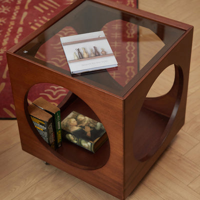 Modern Minimalist Removable Square Glass Wood End Table 2-Tier For Living Room