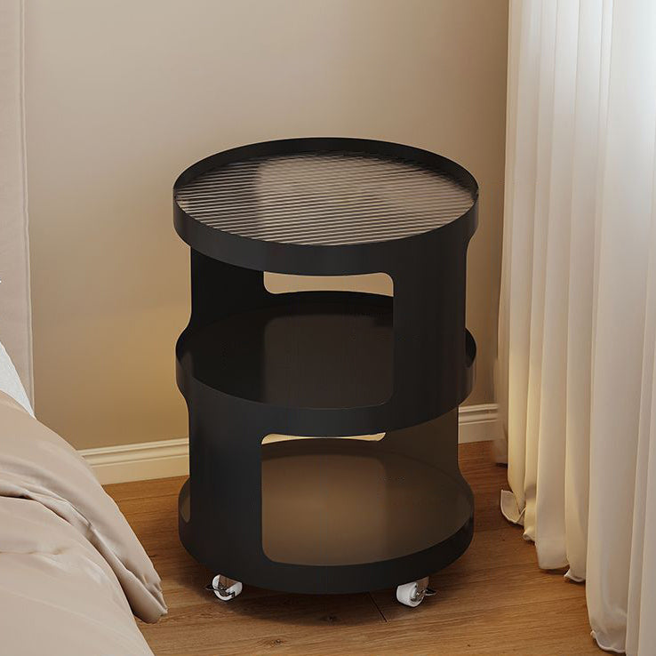 Modern Minimalist Removable Round Cylinder Glass Iron End Table 3-Tier For Living Room