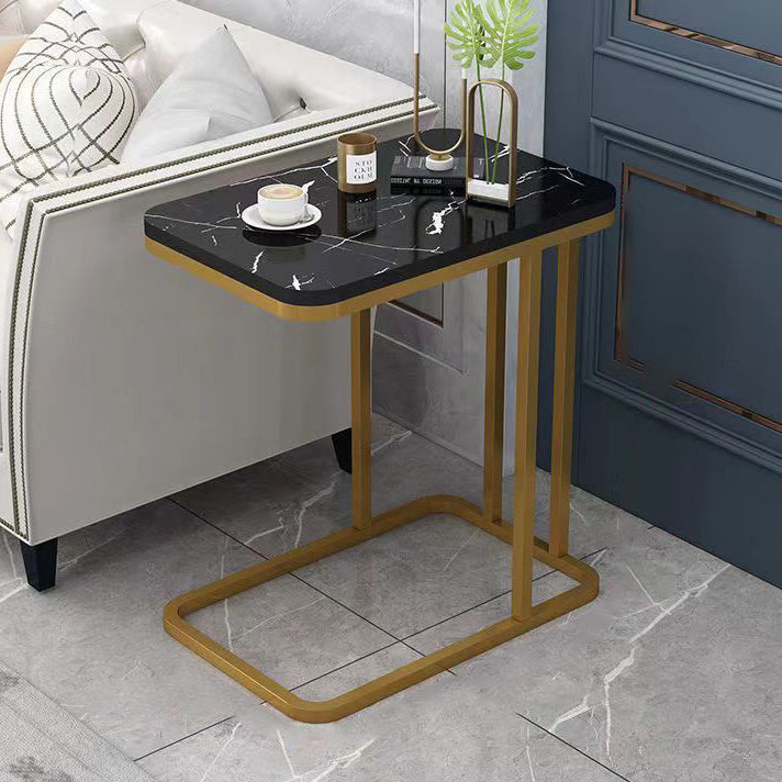 Modern Minimalist Rectangular Round Corner Marble Grain Density Board Steel Frame End Table 1/2 Tier For Living Room