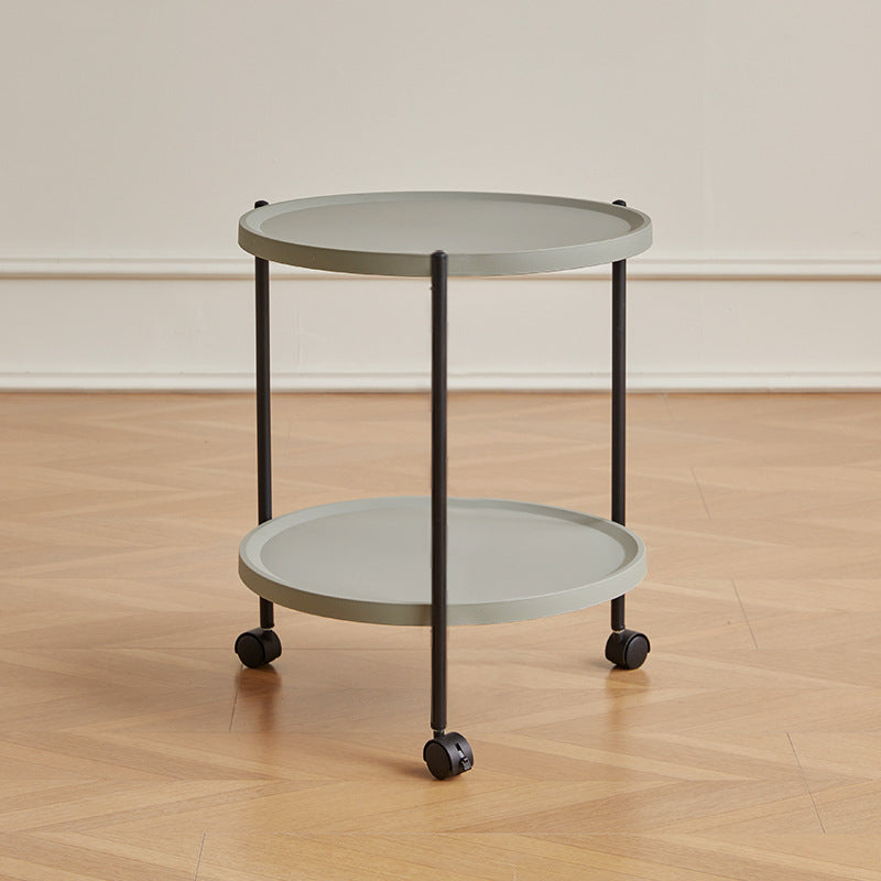 Modern Minimalist Removable Round Plastic Metal End Table 2-Tier For Living Room