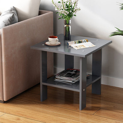 Modern Minimalist Square Faux Panel Coffee Table 2-Tier For Living Room